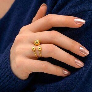 18K Gold Plated Adjustable Triple Beads Stainless Steel Statement Ring 💍✨